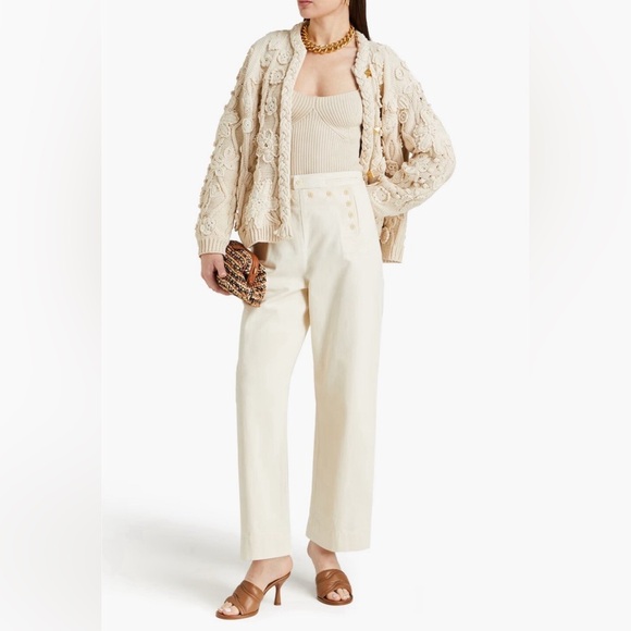 Tory Burch Pants - Tory Burch Button Fly Wide Leg Preppy Denim Cream High Rise Sailor Pants Size 2